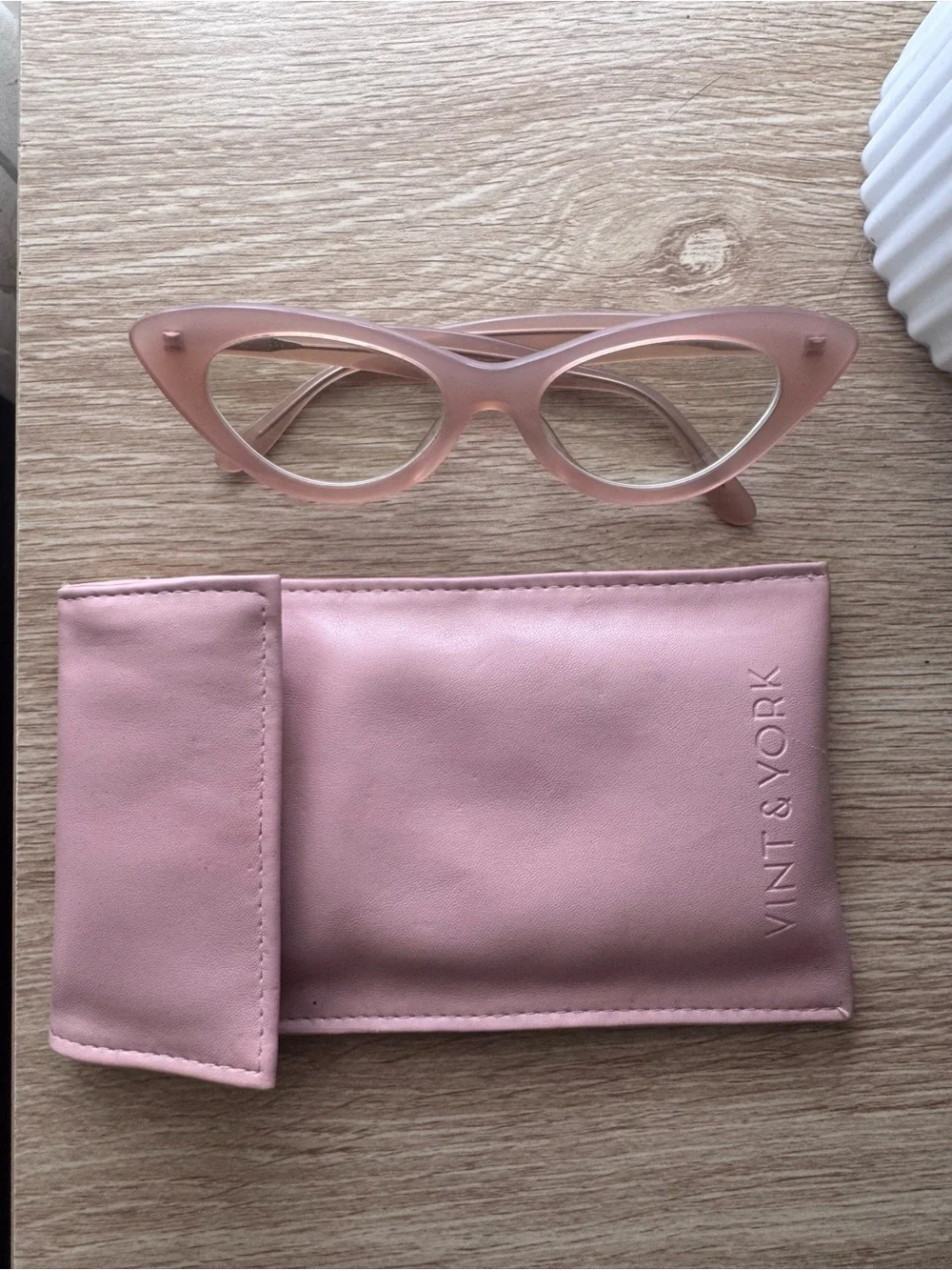 Vint + York Pink Cat Eye Sunglasses with Soft Case